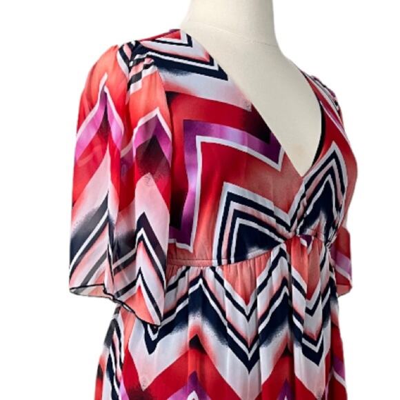 Enfocus Women's Studio V-neck Maxi Dress Red Blue Chevron Stripes Size 14W Plus - Picture 6 of 10